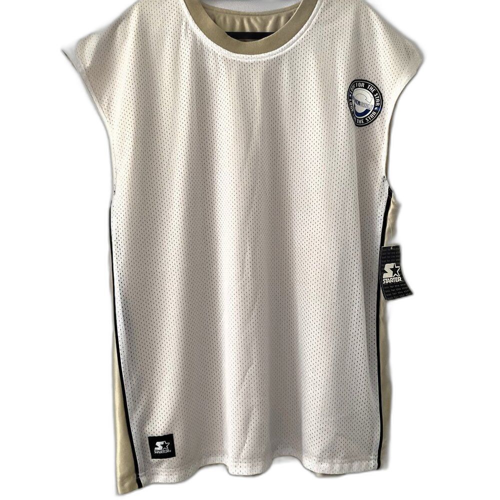 Vintage Y2K 90s STARTER Reversible Mesh Shooter Jersey Tank Top White Cream XL D